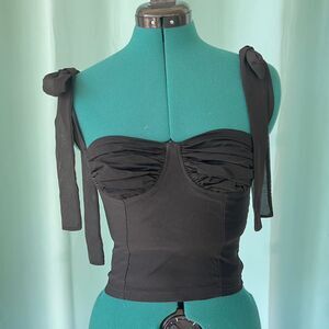 Angel Cove Black Fitted Corset Top W/ Adjustable Shoulder Bows Sz  XS